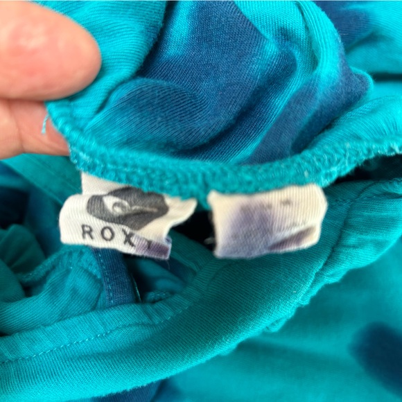 ROXY Strappy OpenBack miniSUNDRESS, Med. Turq w/blue tie-dye. Asymmetrical hem. - Picture 4 of 5